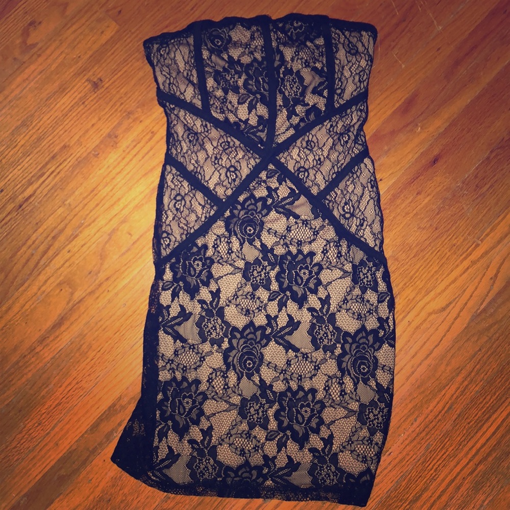 Charlotte Russe black and nude lace straplessdress
